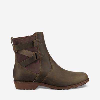 Teva Ellery Ankle WP - Women's Teva Boots - Dark Olive | India (AMXY26879)